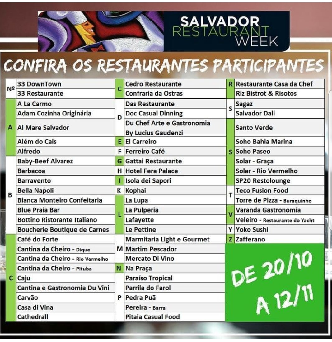  Confira os menus dos restaurantes participantes